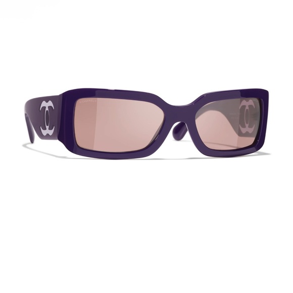 CHANEL Dark Purple RECTANGLE SUNGLASSES - Picture 1 of 4